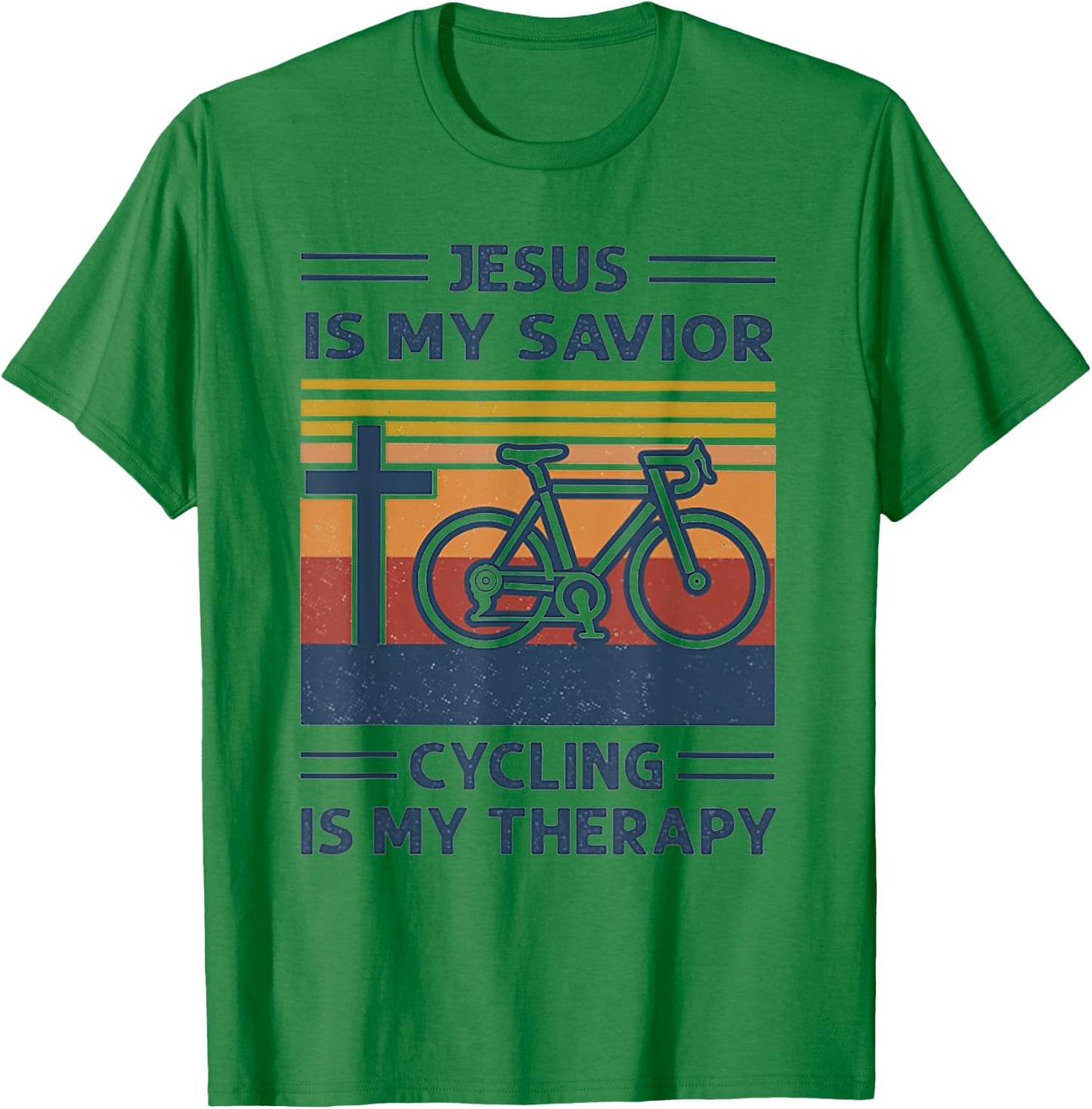 Jesus Is My Savior Cycling Is My Therapy Retro Vintage T-Shirt - T-Shirt | Irish Green