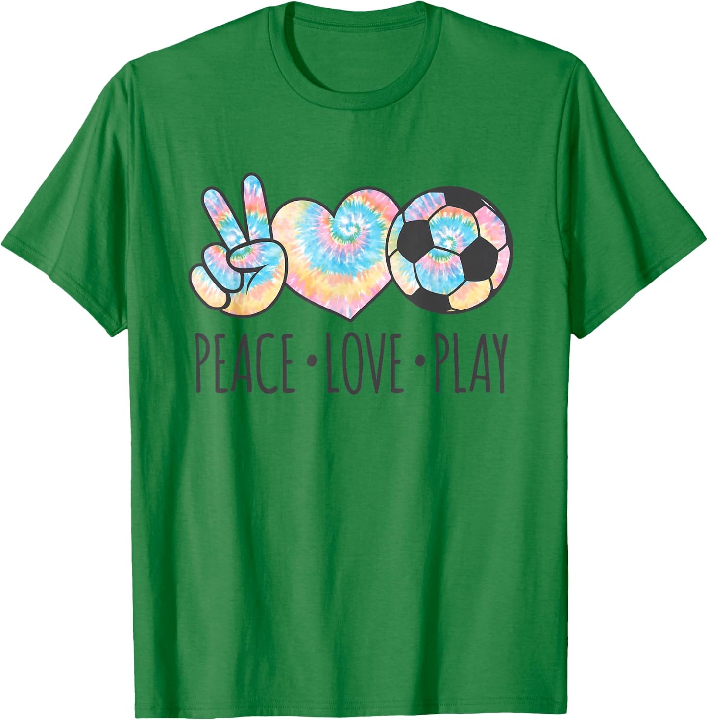 Tie Dye Soccer for Teen Girls | Peace Love Play T-Shirt - T-Shirt | Irish Green