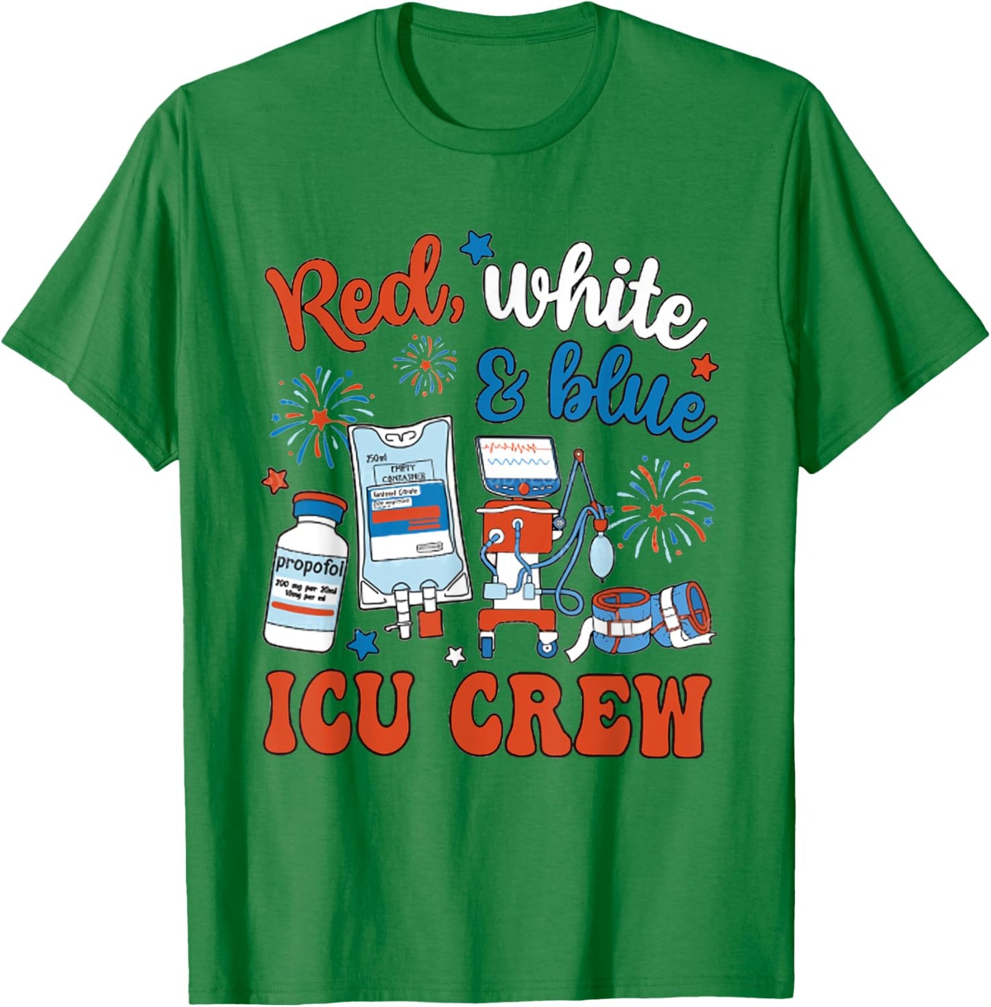 Red White Blue ICU Crew 4th July Intensive Care Unit Nursing T-Shirt - T-Shirt | Irish Green
