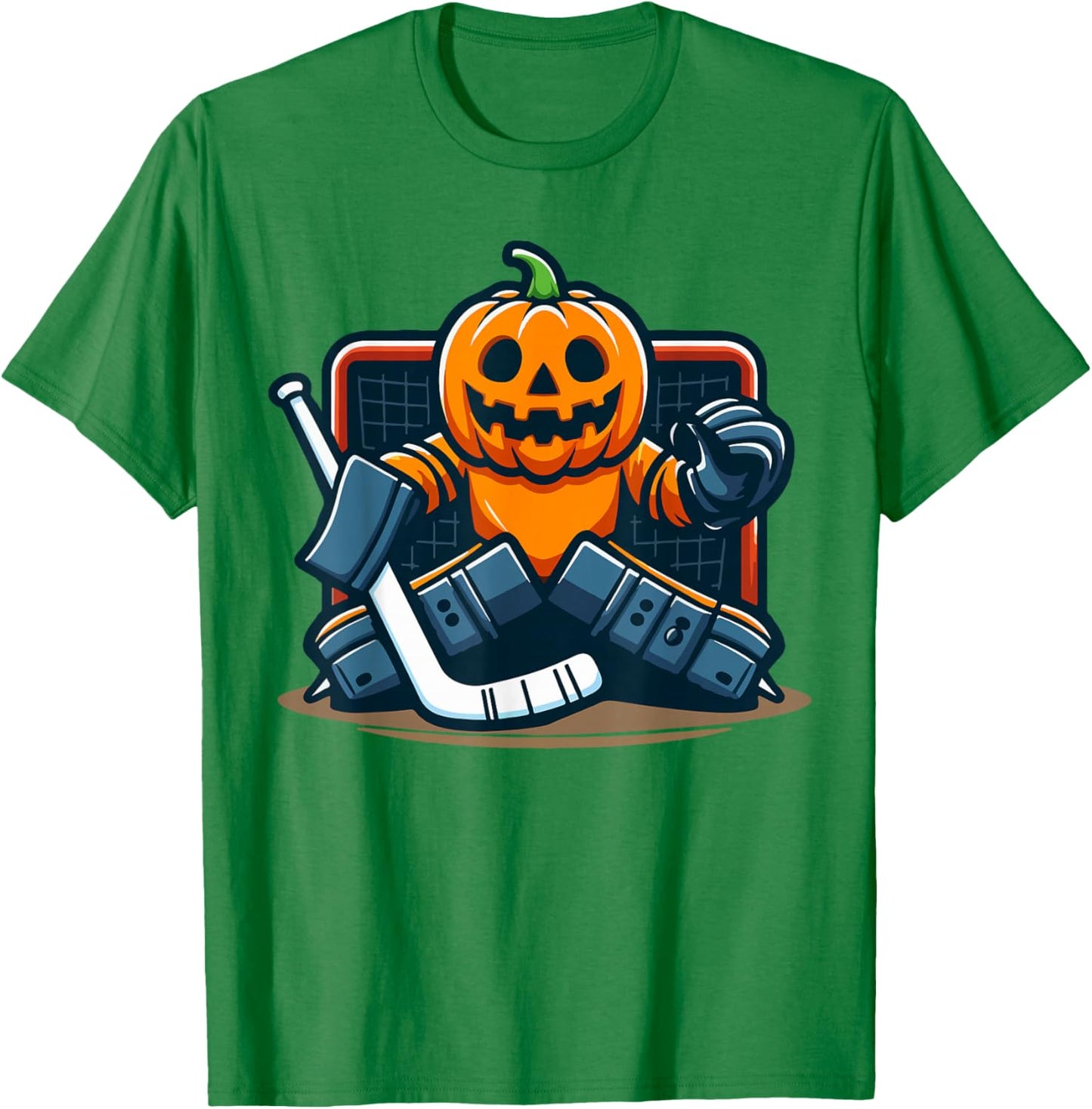 Halloween Pumpkin Ice Hockey Goalie T-Shirt - T-Shirt | Irish Green