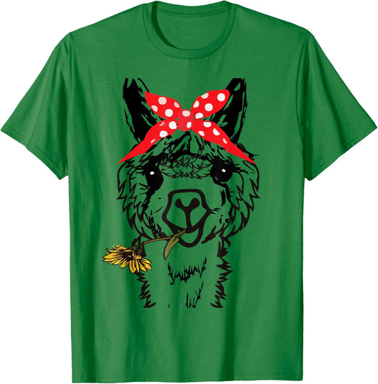 Women's Llama Bandana - Alpaca Llama Animal Graphics Funny T-Shirt - T-Shirt | Irish Green