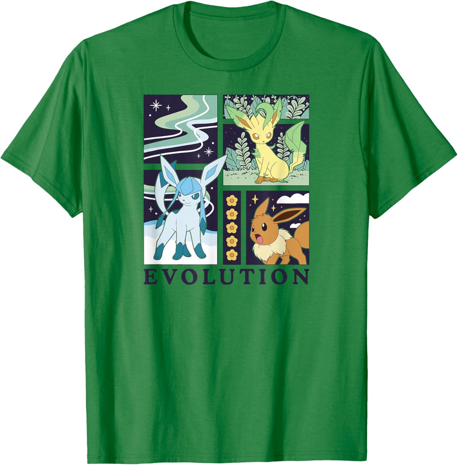 Pokémon - Eevee Glaceon Leafeon Evolution Ice Grass Normal T-Shirt - T-Shirt | Irish Green