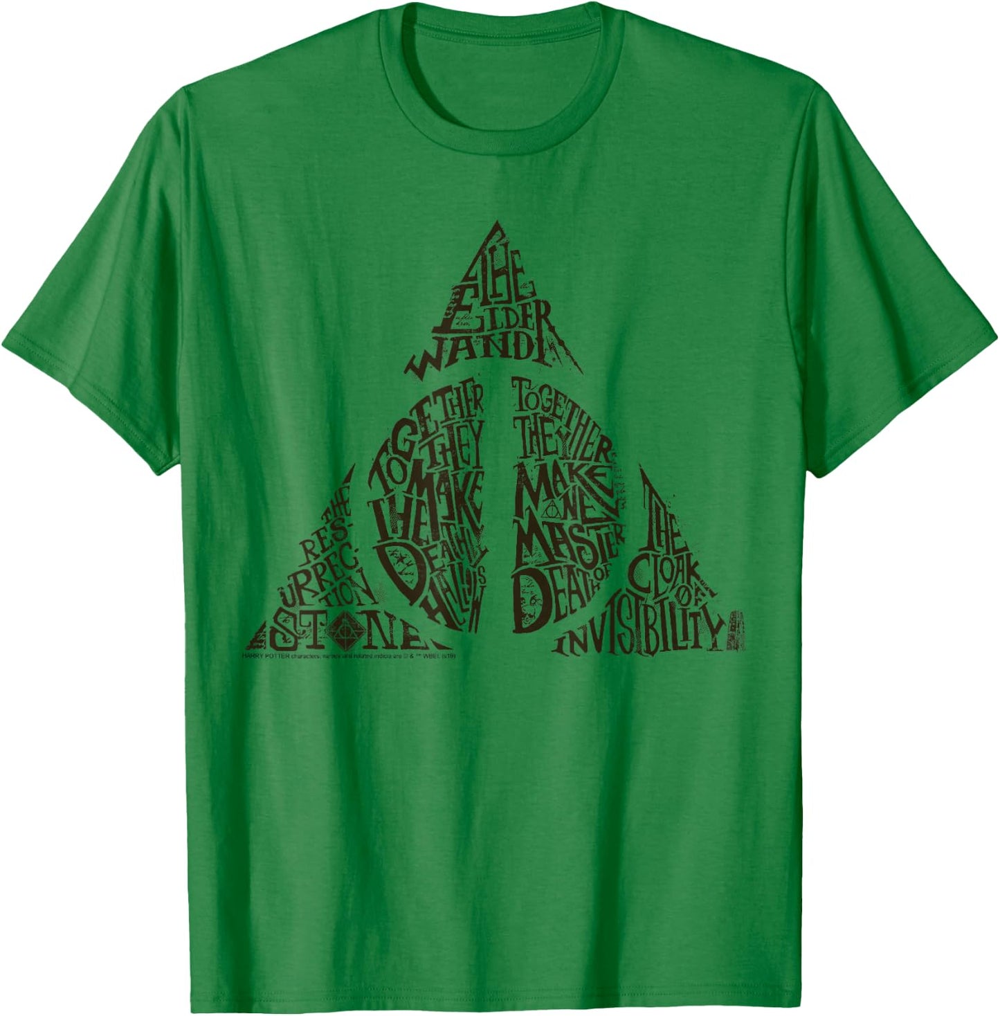 Harry Potter Deathly Hallows Sketch Text Fill T-Shirt - T-Shirt | Irish Green