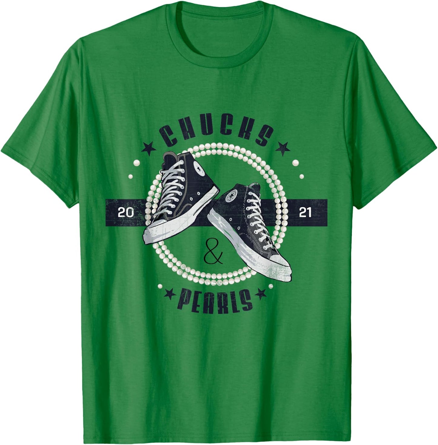 Chucks and Pearls 2021 Circle Retro Vintage Gift T-Shirt - T-Shirt | Irish Green
