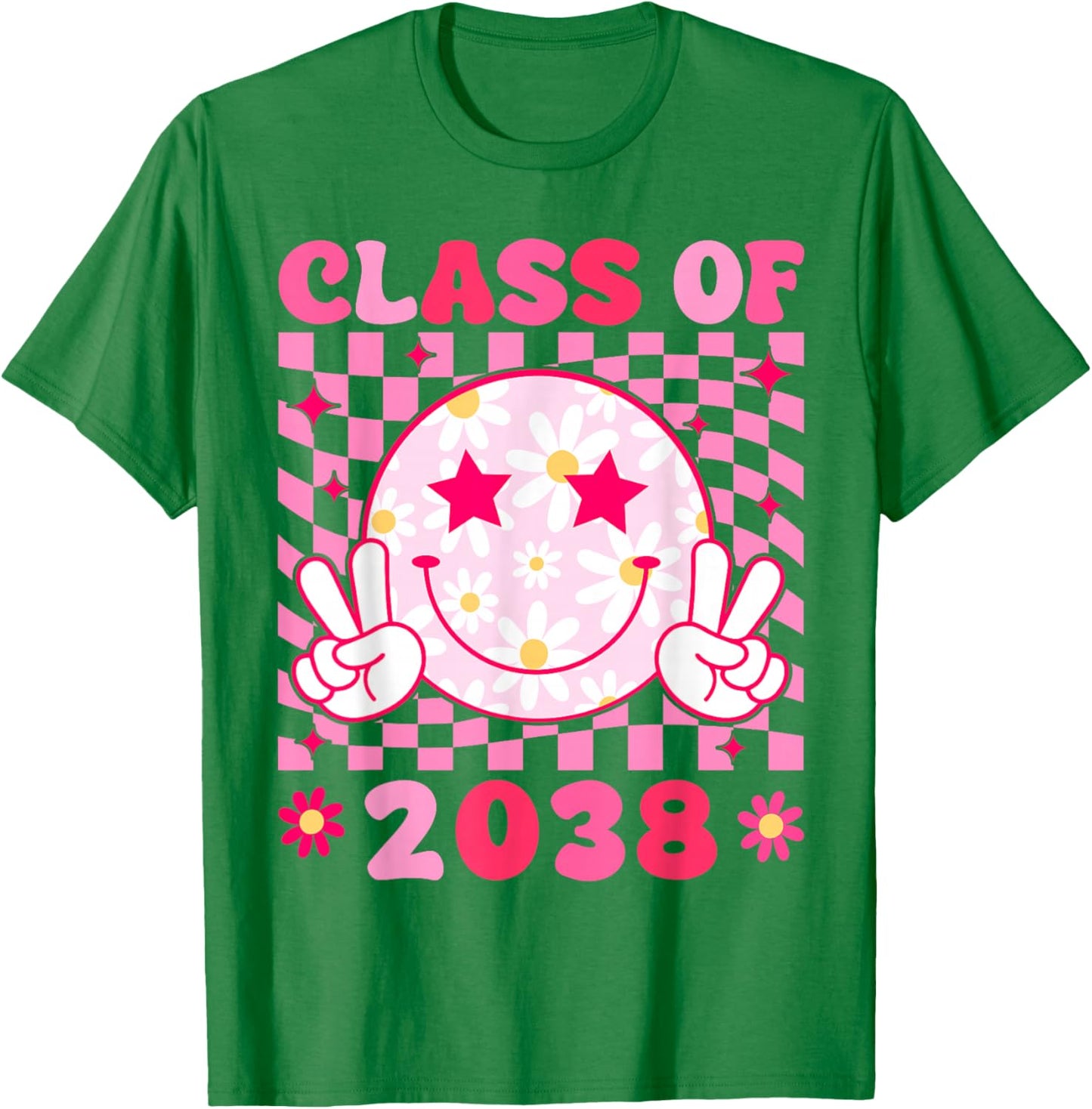 Groovy Class of 2038 Grow With Me Smile Face Back To School T-Shirt - T-Shirt | Irish Green