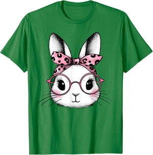 Bunny Easter Day Pink Bandana Glasses Rabbit Women Girl Kid T-Shirt - T-Shirt | Irish Green