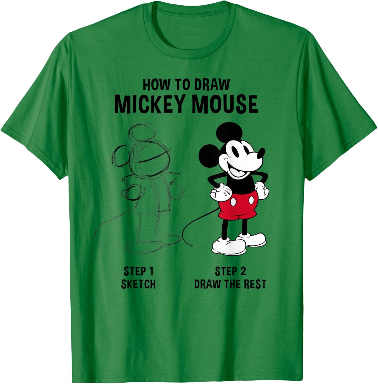 Disney Mickey And Friends How To Draw Mickey Mouse T-Shirt - T-Shirt | Irish Green