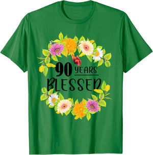 Floral Happy 90th Birthday 90 Years Blessed T-Shirt - T-Shirt | Irish Green