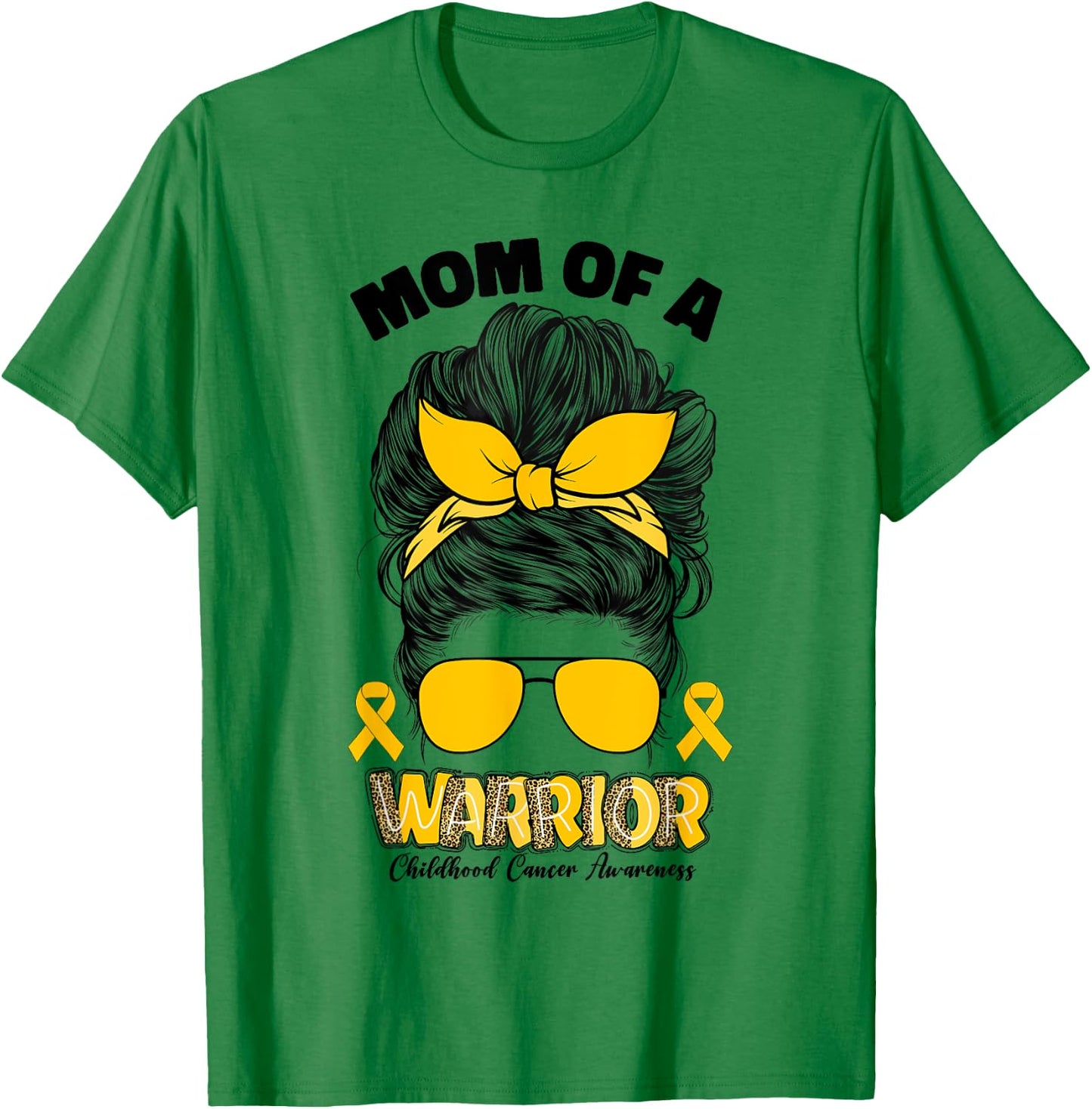 Childhood Cancer Awareness Mom Of A Warrior Messy Bun Mama T-Shirt - T-Shirt | Irish Green