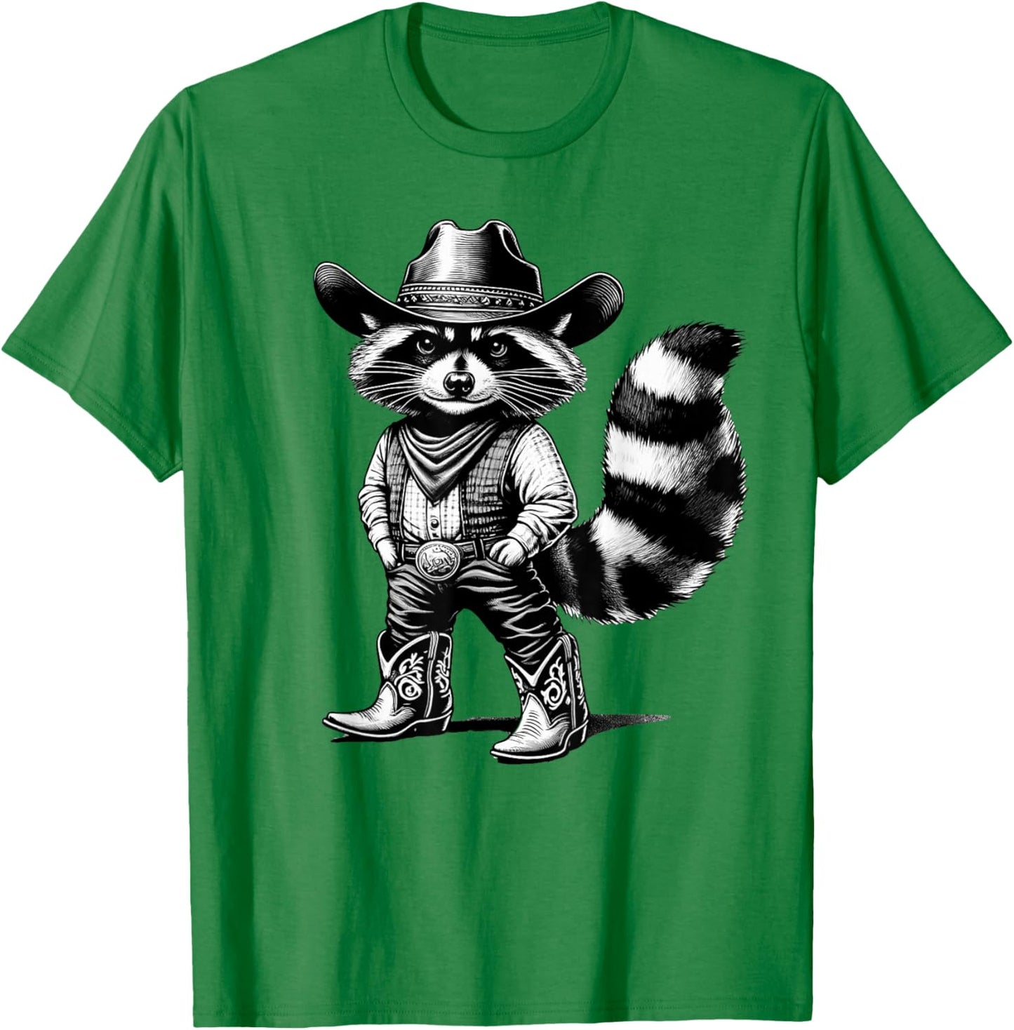 Vintage Raccoon Cowboy Cowgirl Trash Panda Western Country T-Shirt - T-Shirt | Irish Green