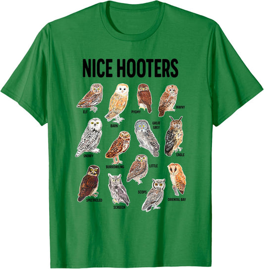 Nice Hooters Owl Pun Joke Funny Bird Watching Birdwatcher T-Shirt - T-Shirt | Irish Green