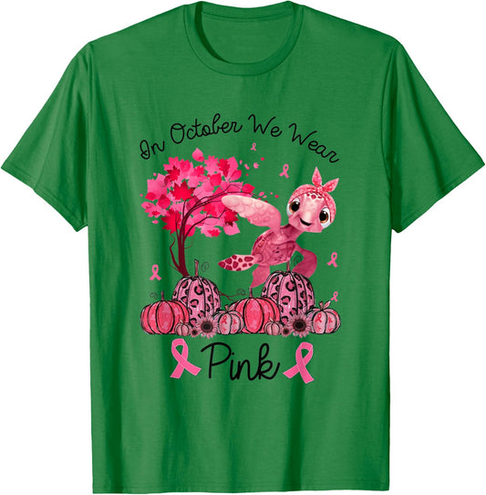 In October We Wear Pink Turtle Breast Cancer Awareness Gifts T-Shirt - T-Shirt | Irish Green