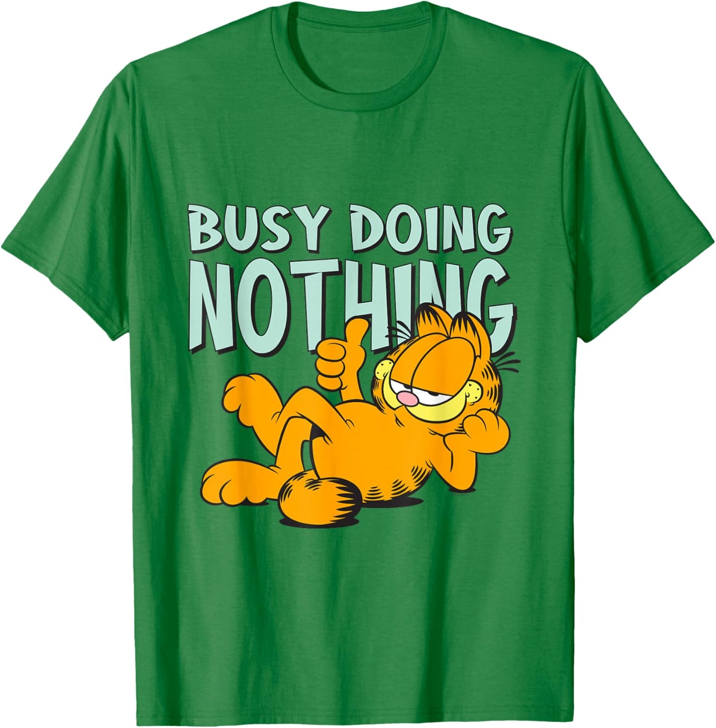 Garfield Classic Laying Down Busy Doing Nothing Thumbs Up T-Shirt - T-Shirt | Irish Green