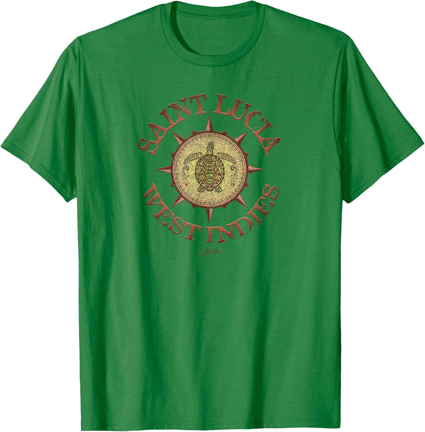 JCombs: Saint Lucia, West Indies, Sea Turtle on Windrose T-Shirt - T-Shirt | Irish Green