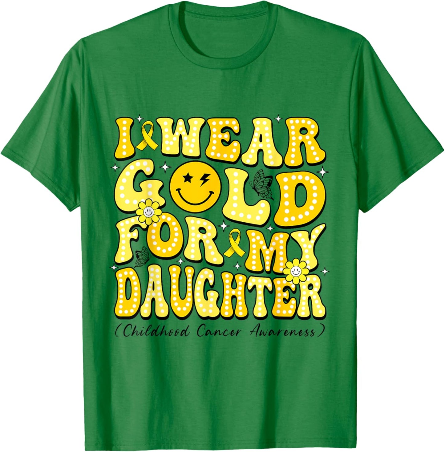 I Wear Gold For My Daughter Disco Ball Childhood Cancer T-Shirt - T-Shirt | Irish Green