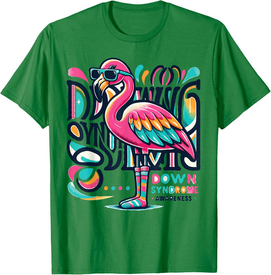 Flamingo Down Syndrome Awareness Adult Health Women Kids T-Shirt - T-Shirt | Irish Green
