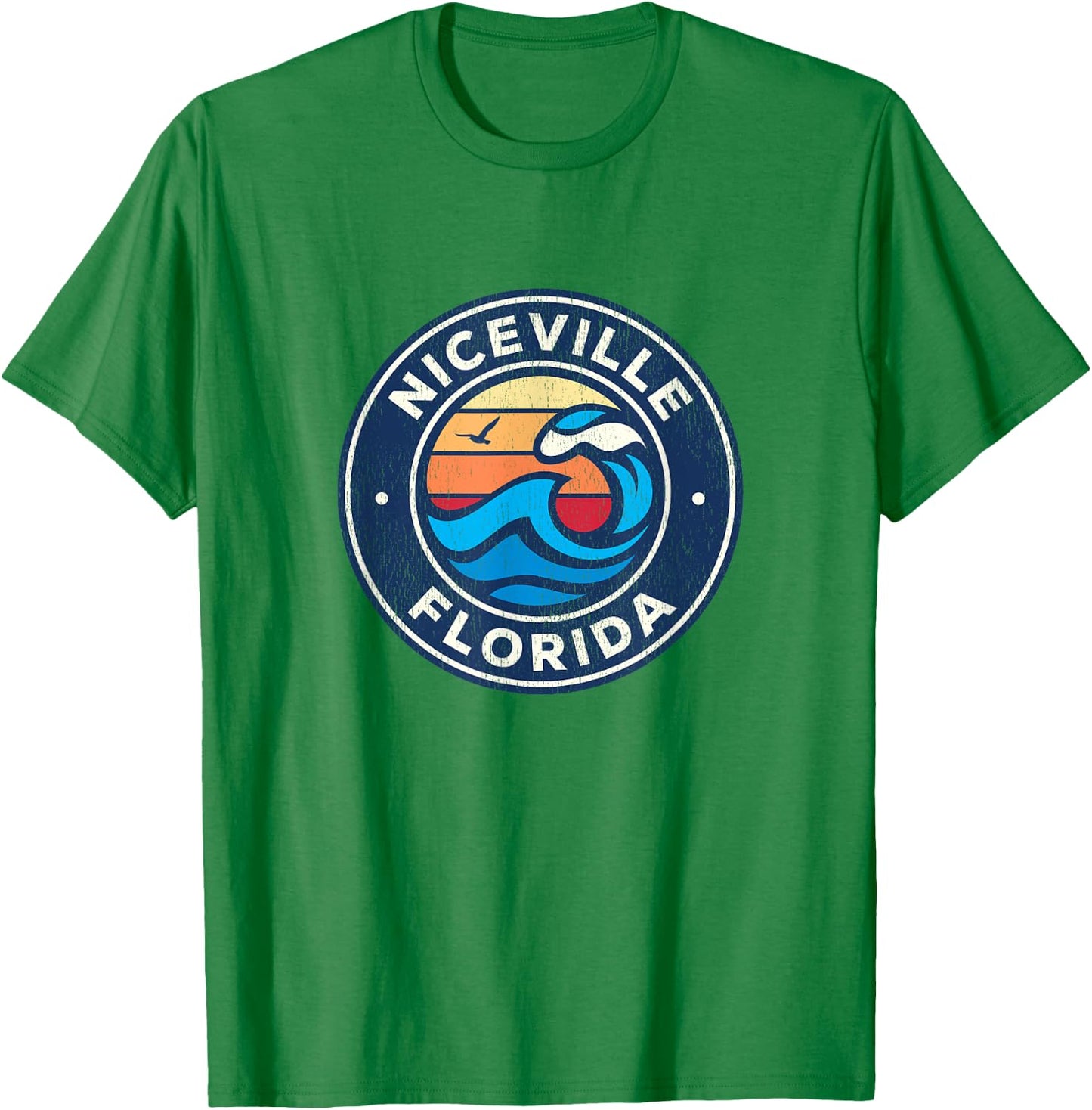 Niceville Florida FL Vintage Nautical Waves Design T-Shirt - T-Shirt | Irish Green