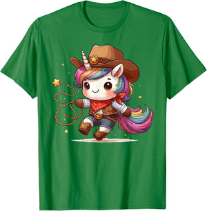 Western Rodeo Cowboy Hat Unicorn Texas Animals T-Shirt - T-Shirt | Irish Green