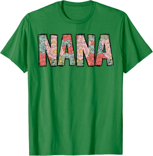 Retro Nana Colorful Flowers Groovy Daisy Flower T-Shirt - T-Shirt | Irish Green
