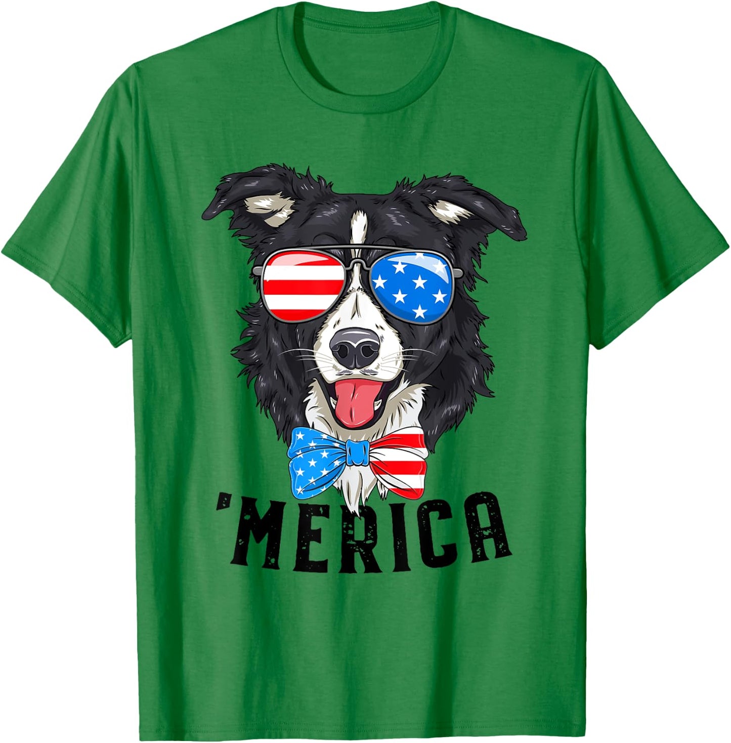 Border Collie Lover Patriotic Merica 4th July American Flag T-Shirt - T-Shirt | Irish Green