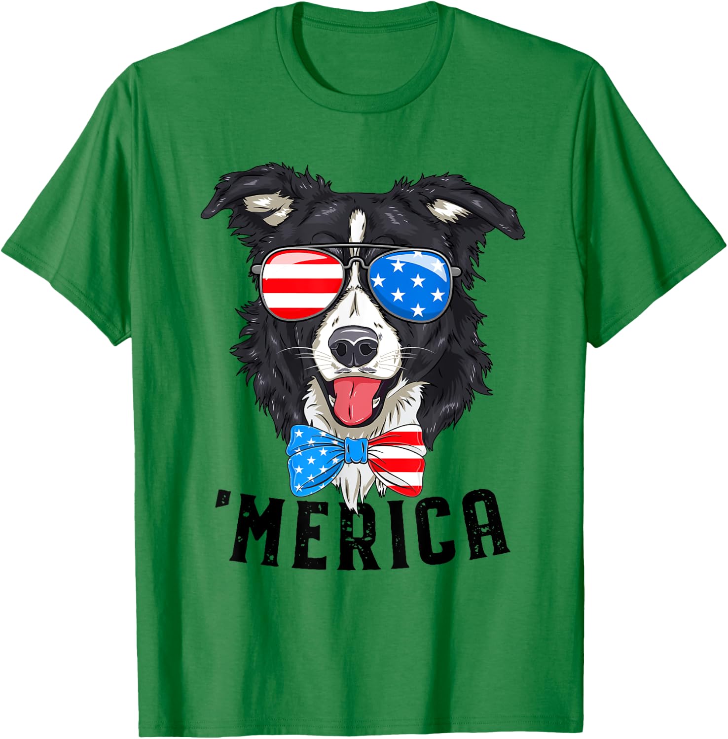 Border Collie Lover Patriotic Merica 4th July American Flag T-Shirt - T-Shirt | Irish Green