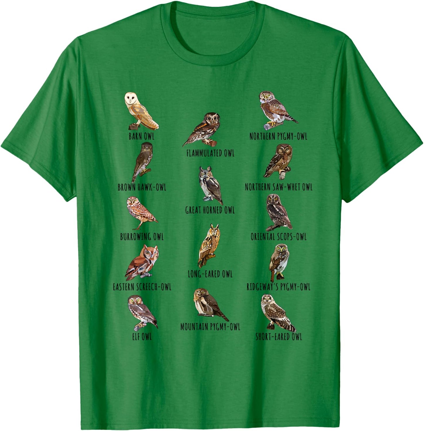 Different Owls Species Biology Types of Owl Identification T-Shirt - T-Shirt | Irish Green