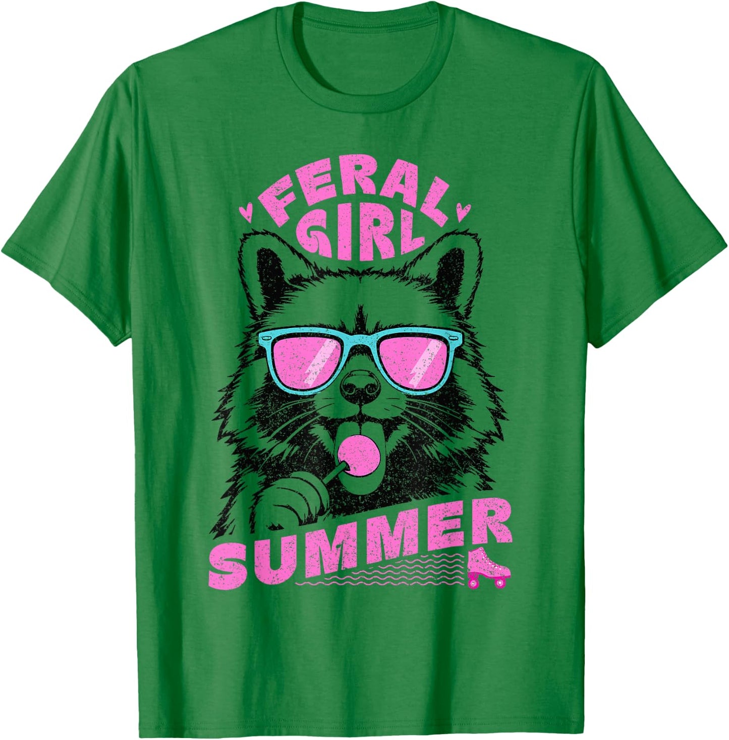 Feral Girl Summer Raccoon Vintage T-Shirt - T-Shirt | Irish Green