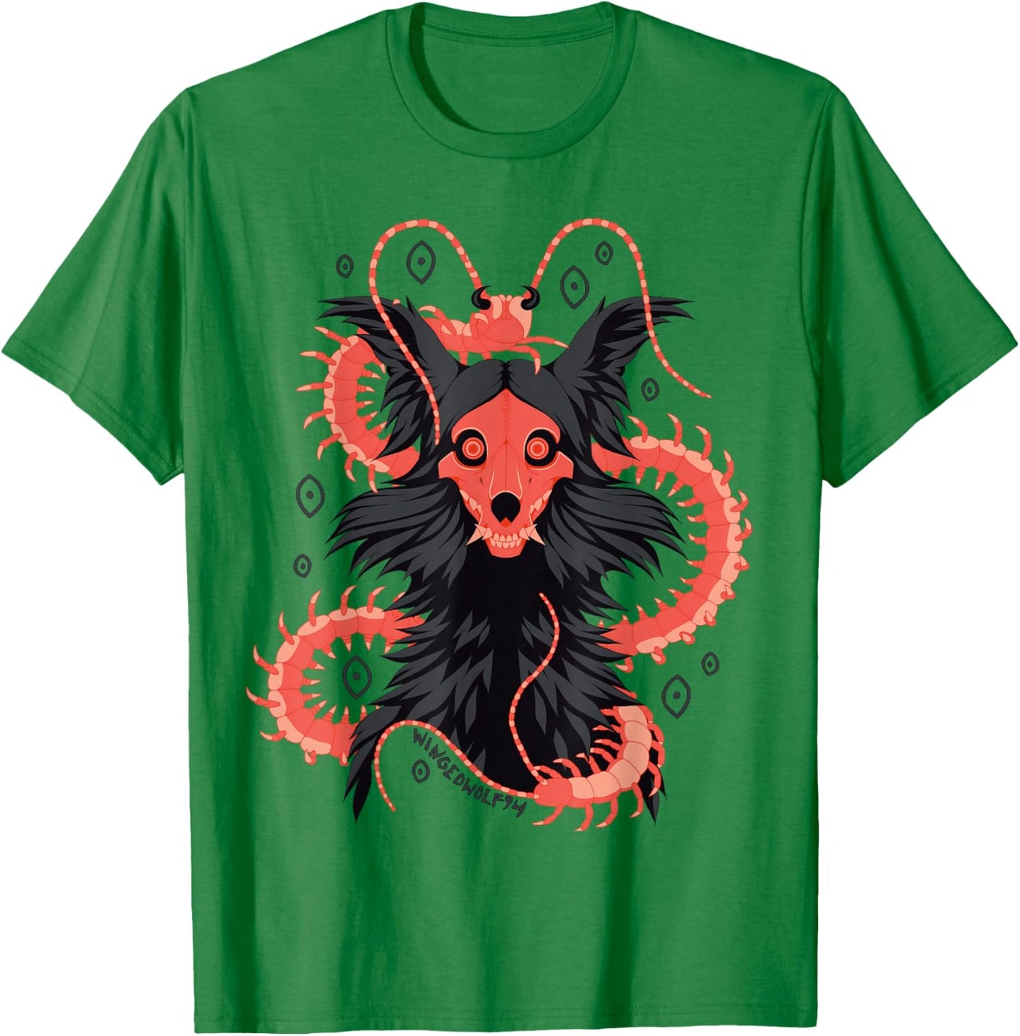 Centipede Skull Dog - Indie Artist Designed Fandom Merch T-Shirt - T-Shirt | Irish Green