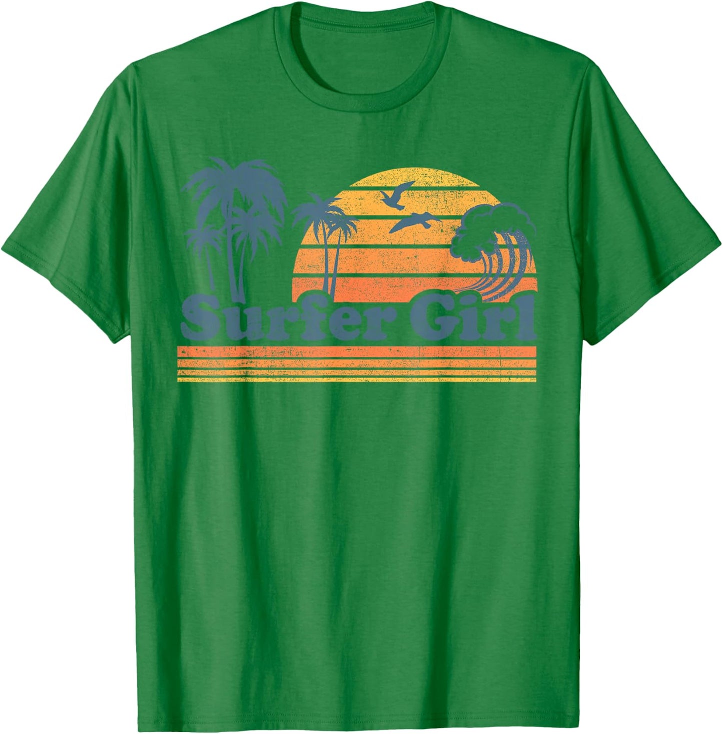 Surfer Girl Surfing Beach Summer Vacation Vintage 70's Retro T-Shirt - T-Shirt | Irish Green