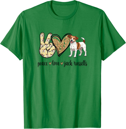 Girls Peace Love JRT Mom Dog Lover Jack Russell T-Shirt - T-Shirt | Irish Green