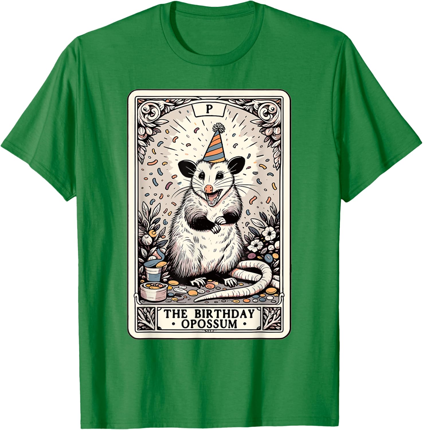 The Birthday Opossum Tarot Card Opossum T-Shirt - T-Shirt | Irish Green