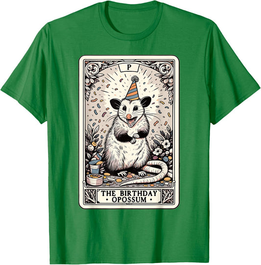 The Birthday Opossum Tarot Card Opossum T-Shirt - T-Shirt | Irish Green
