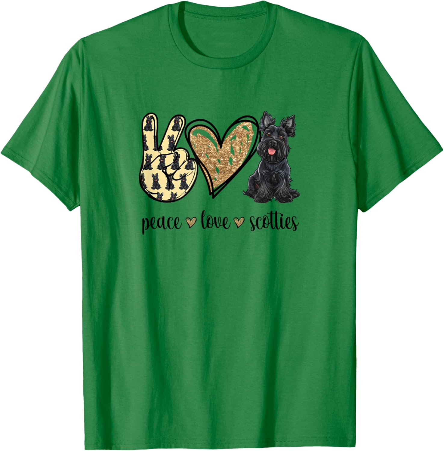 Funny Girls & Cute Peace Love Scottish Terrier Lover T-Shirt - T-Shirt | Irish Green
