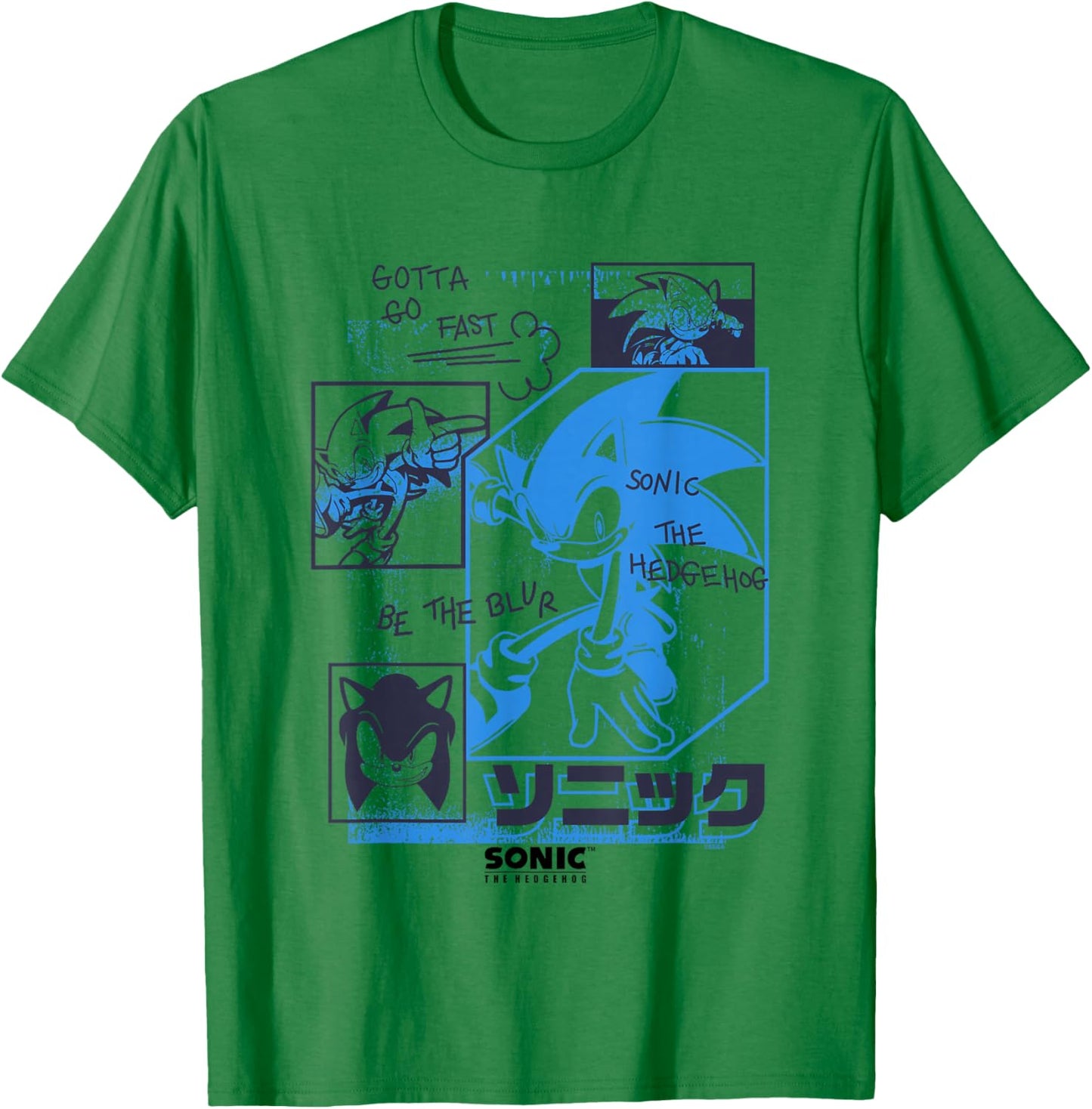 Sonic The Hedgehog Gotta Go Fast Vintage Sketch Panels T-Shirt - T-Shirt | Irish Green