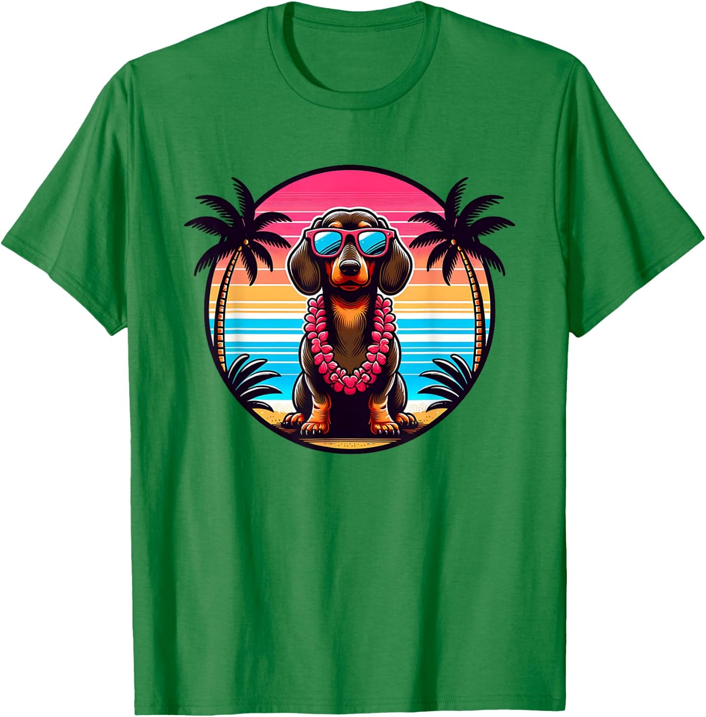 Hawaiian Cute Dachshund Tropical Summer Vacation Wiener Dog Men Women Girls Kids T-Shirt - T-Shirt | Irish Green