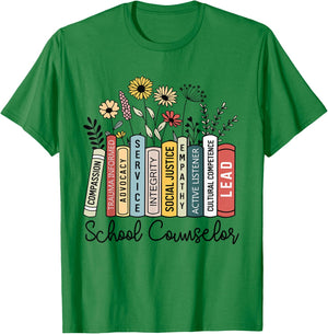 School Counselor Wildflower Book School Counseling Life T-Shirt - T-Shirt | Irish Green