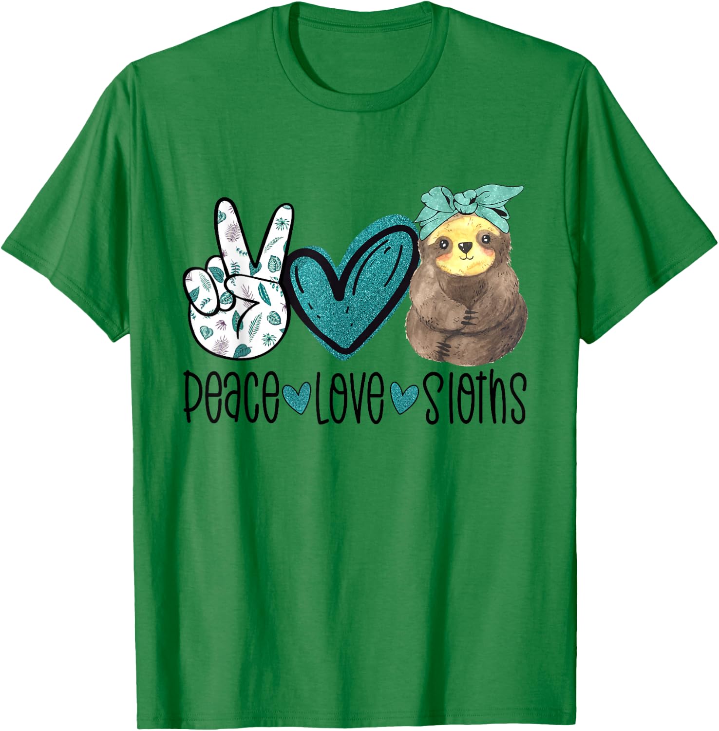 Peace Love Sloths Funny Sloth Gift Hippie Peace T-Shirt - T-Shirt | Irish Green
