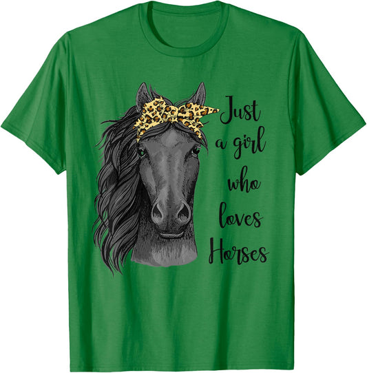 Just A Girl Who Loves Horses Bandana Horseback Riding Gifts T-Shirt - T-Shirt | Irish Green