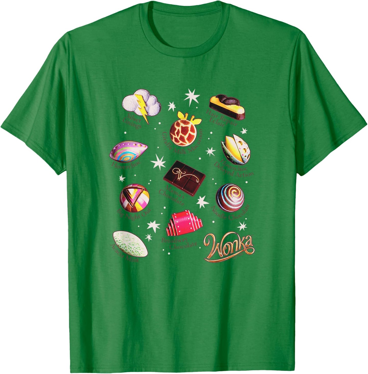 Wonka Brand Vintage Chocolate Variety Collage T-Shirt - T-Shirt | Irish Green