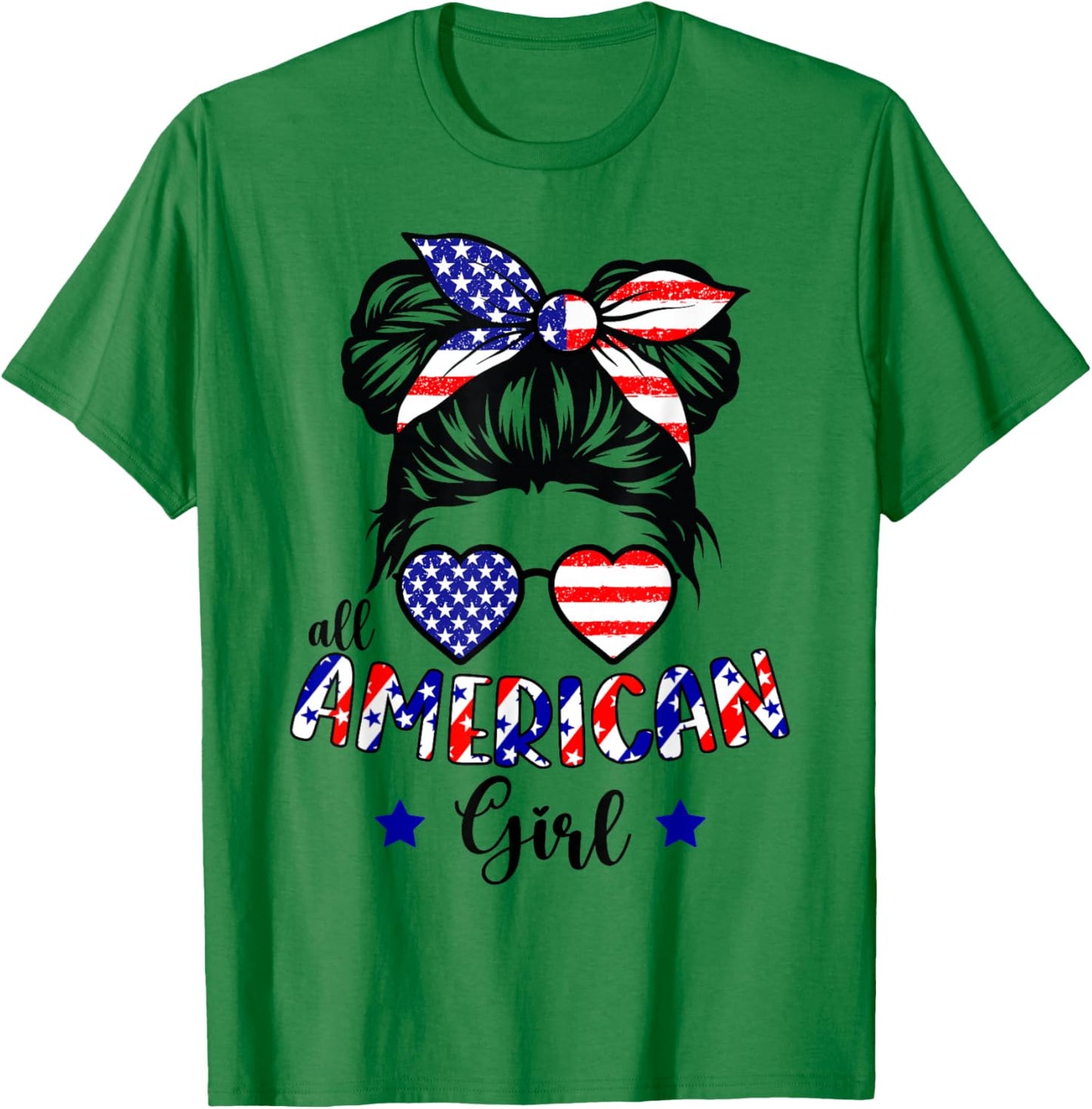 All American Girl 4th of July Patriotic Shirts for Girls T-Shirt - T-Shirt | Irish Green