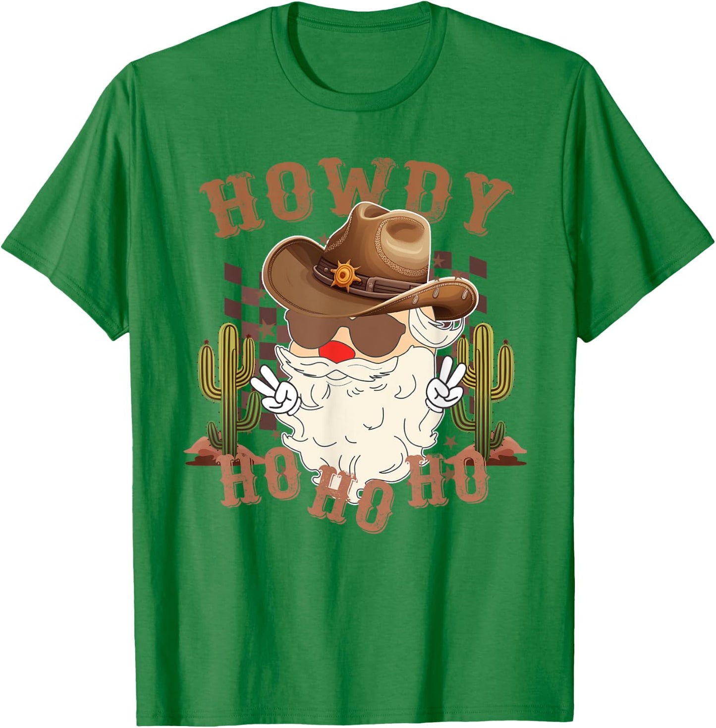 Howdy Ho Ho Ho Western Santa Cowboy Christmas Product T-Shirt - T-Shirt | Irish Green