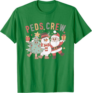 Retro Peds Crew Christmas Pediatric Nurse Nursing Group T-Shirt - T-Shirt | Irish Green