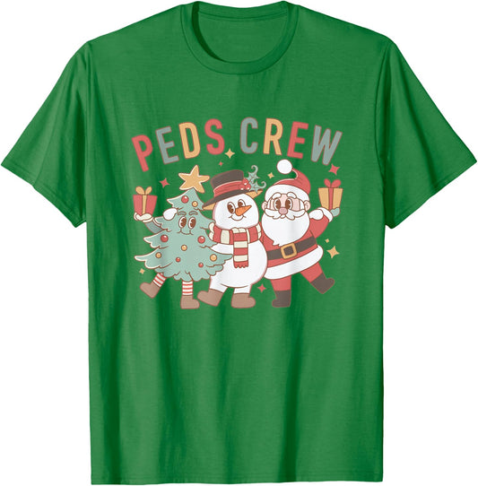 Retro Peds Crew Christmas Pediatric Nurse Nursing Group T-Shirt - T-Shirt | Irish Green