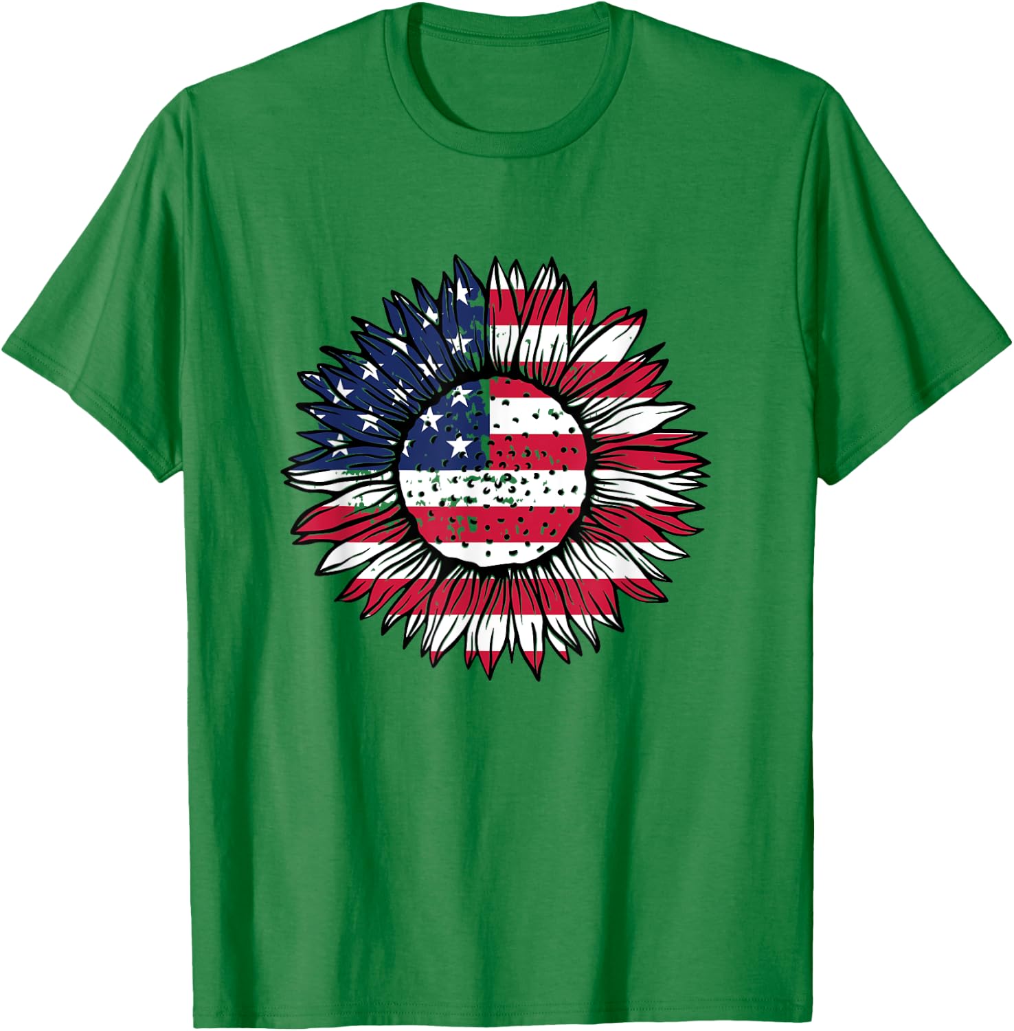 American Flag Sunflower Graphic 4th of July Plus Size T-Shirt - T-Shirt | Irish Green
