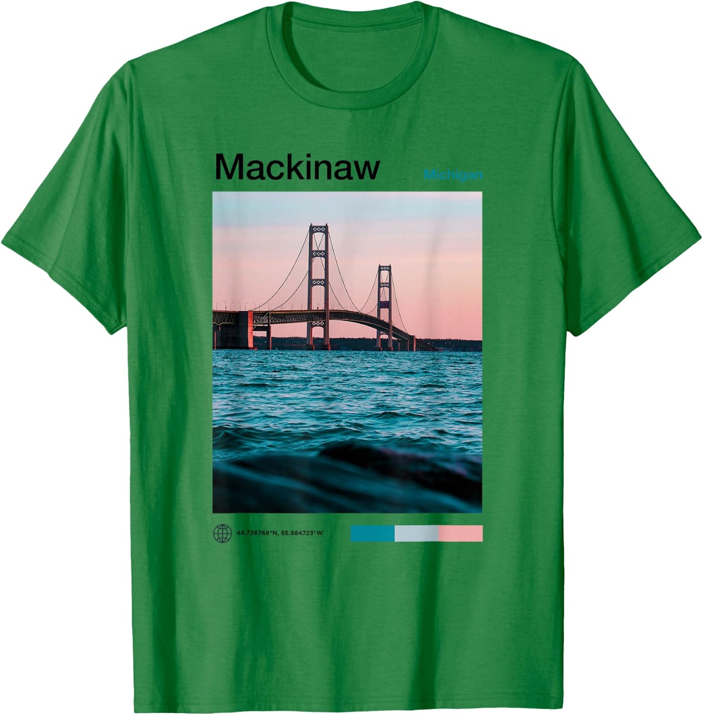 Mackinaw City Travel Art - USA Souvenir Michigan - American T-Shirt - T-Shirt | Irish Green