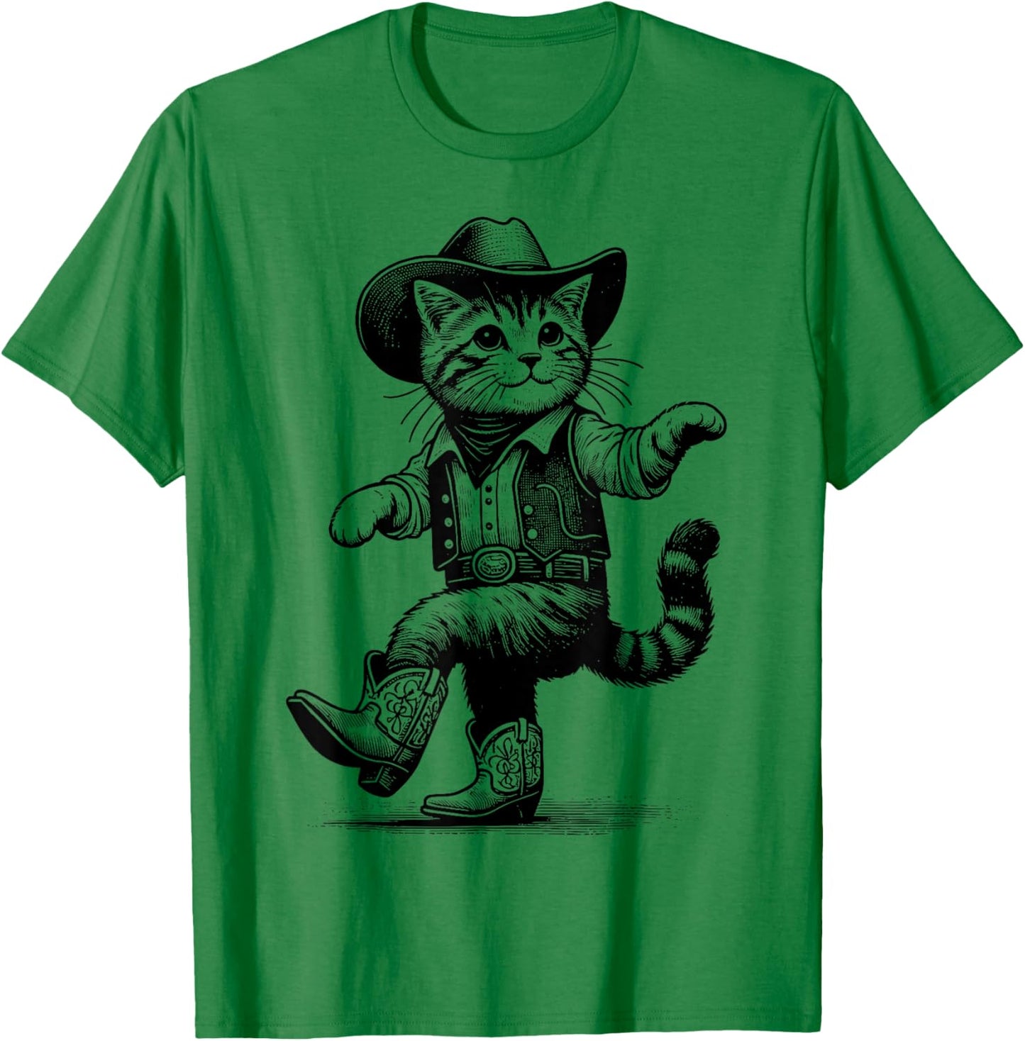 Cat With Cowboy Hat & Boots Cowgirl Western Country T-Shirt - T-Shirt | Irish Green