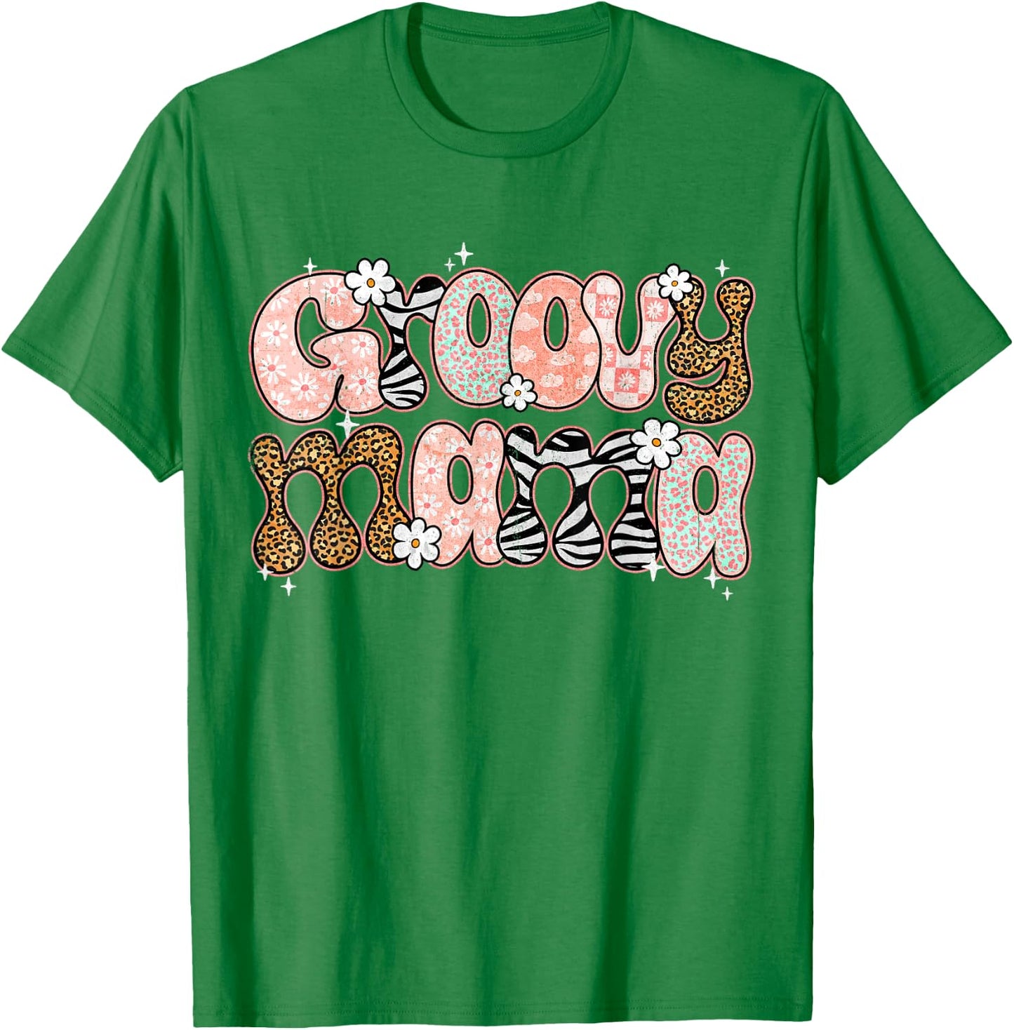 Groovy Mama Mommy Retro Floral Mom Life Leopard Maternity T-Shirt - T-Shirt | Irish Green