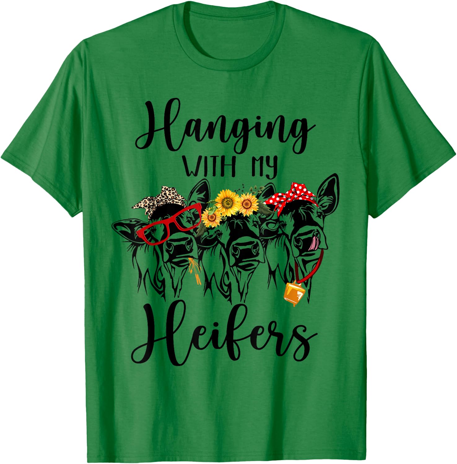 Cute Women's Hanging With My Heifers Bandana T-Shirt - T-Shirt | Irish Green