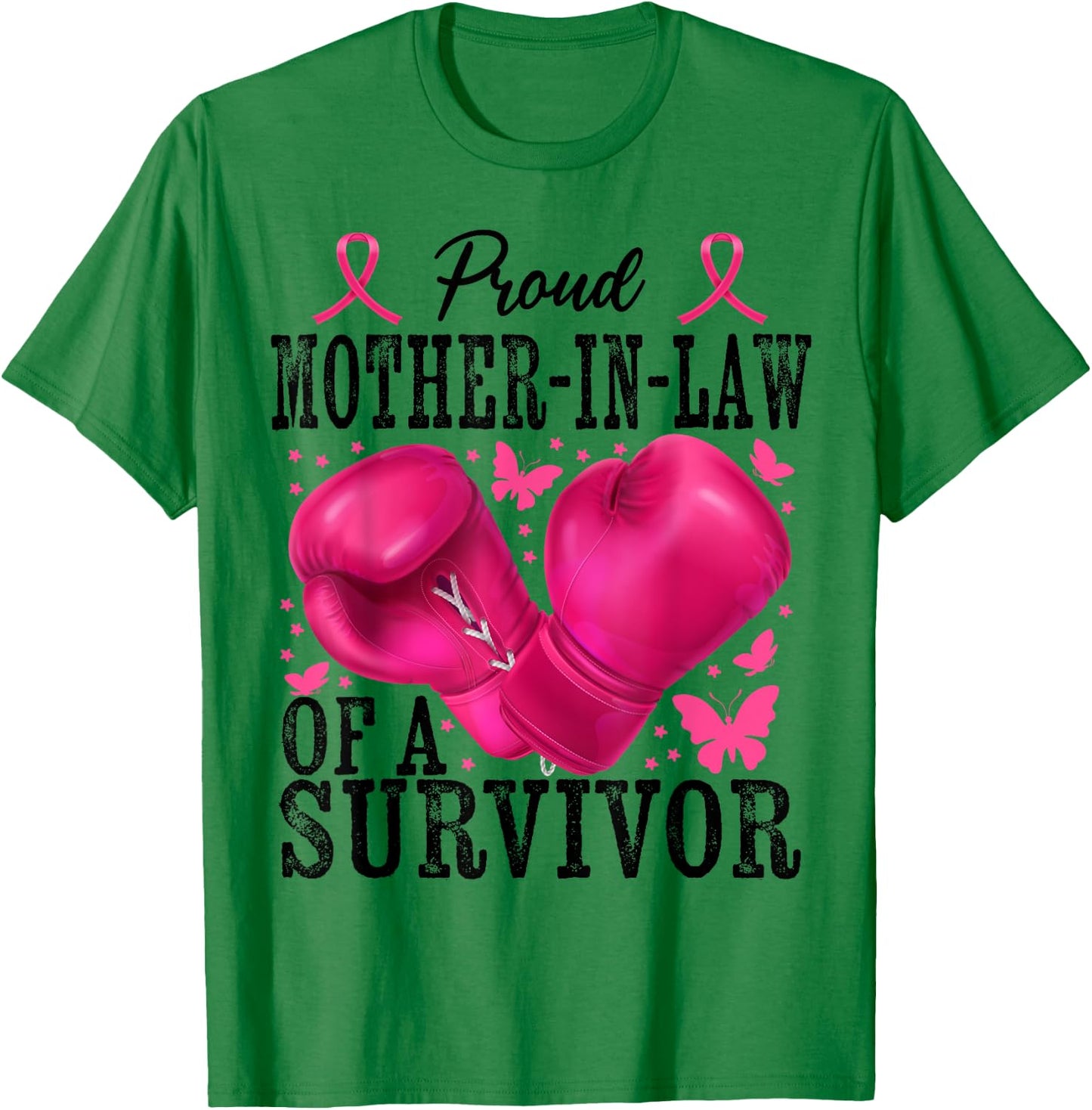 Proud Mother-in-law Of Survivor Breast Cancer Boxing Gloves T-Shirt - T-Shirt | Irish Green