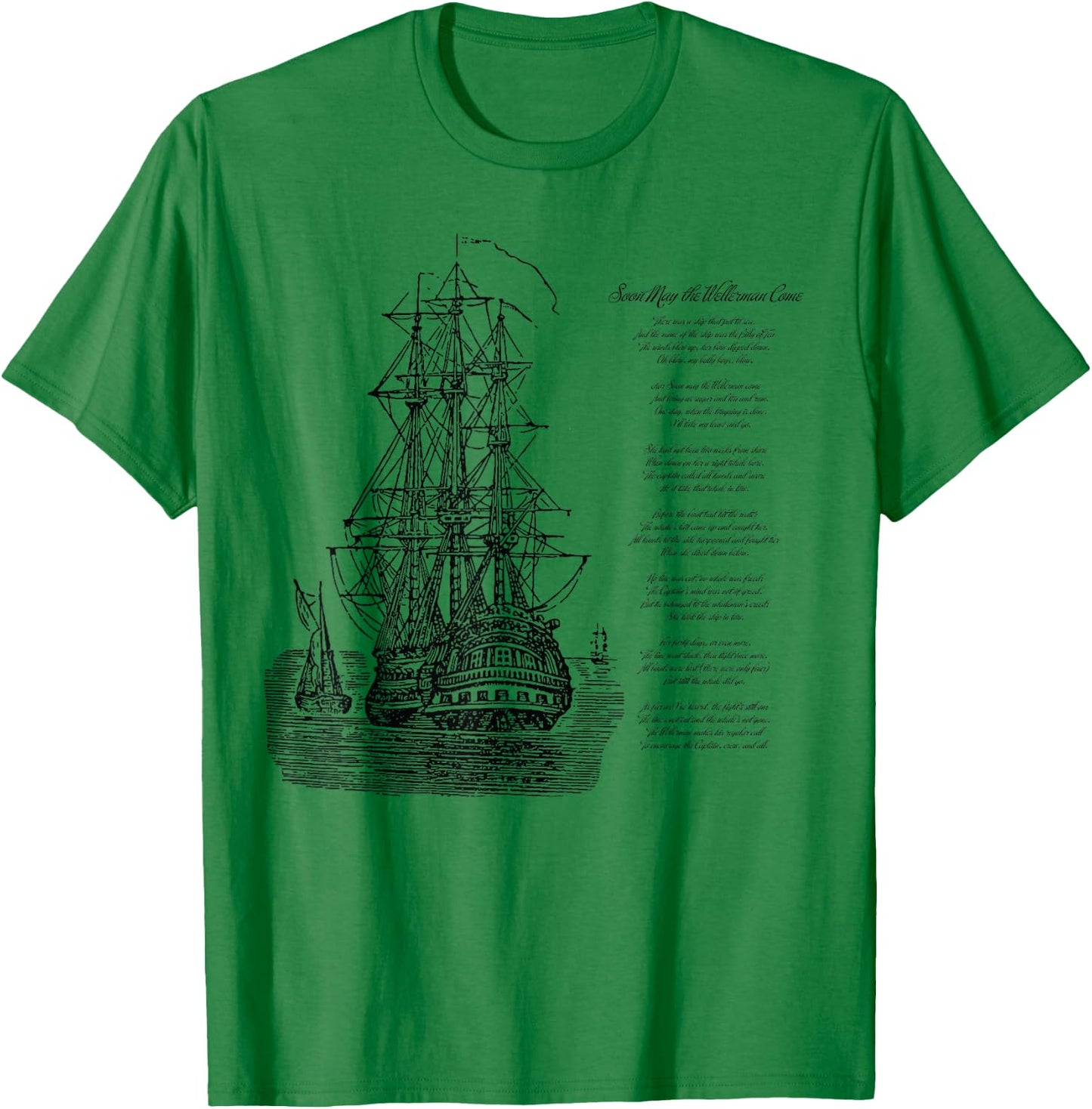 Wellerman Song with Vintage Ship, Sea Shanty Design T-Shirt - T-Shirt | Irish Green